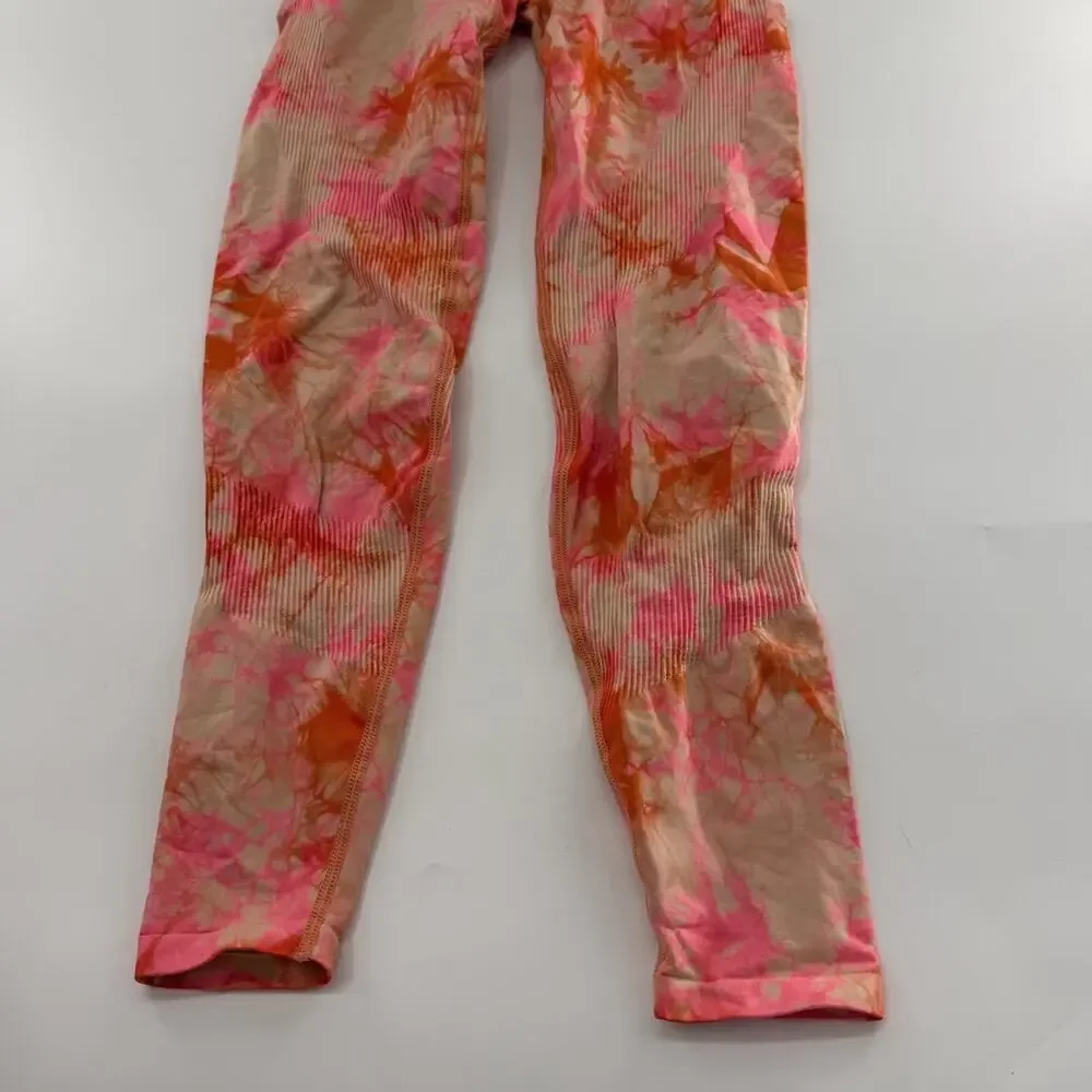 Victoria’s Secret PINK Active Set Orange Tie Dye Seamless Leggings Sports Bra - Picture 4 of 13
